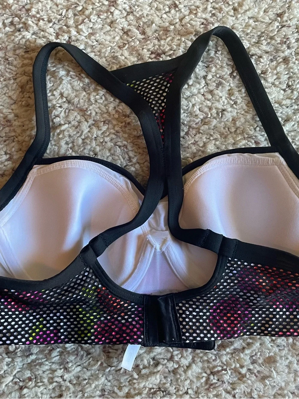 VICTORIA’S SECRET Black Mesh Sports Bra and Leggings with Pink Floral Underlay